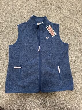 Vineyard Vines Girls' Blue Fleece Zip Vest with Pink Accents